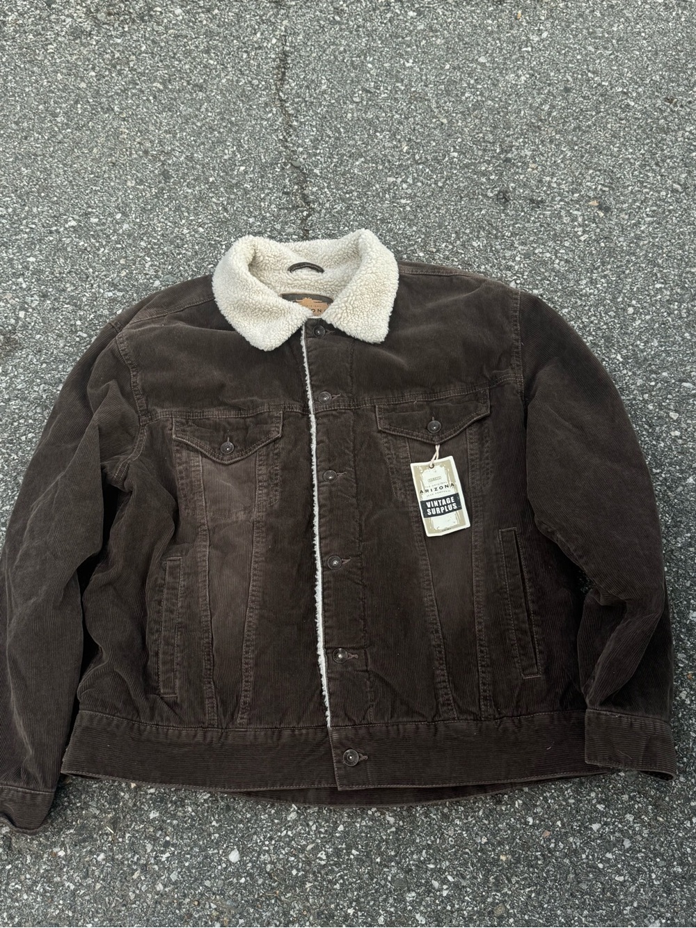 NWT Vintage 90s Arizona Jean Co Sherpa Lined Corduroy Trucker Jacket Brown XL
